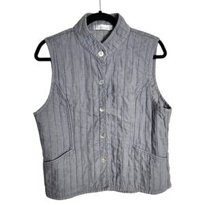 Cut Loose Womens Gray Quilted Linen Button Front Vest Mock Neck Made in USA S